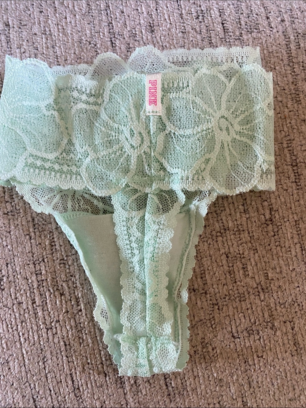 PINK Victoria's Secret Mint Green Lace Thong